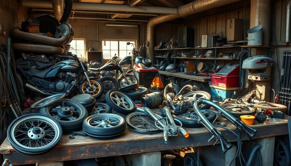 Motorcycle spare parts salvaged by bike dismantlers